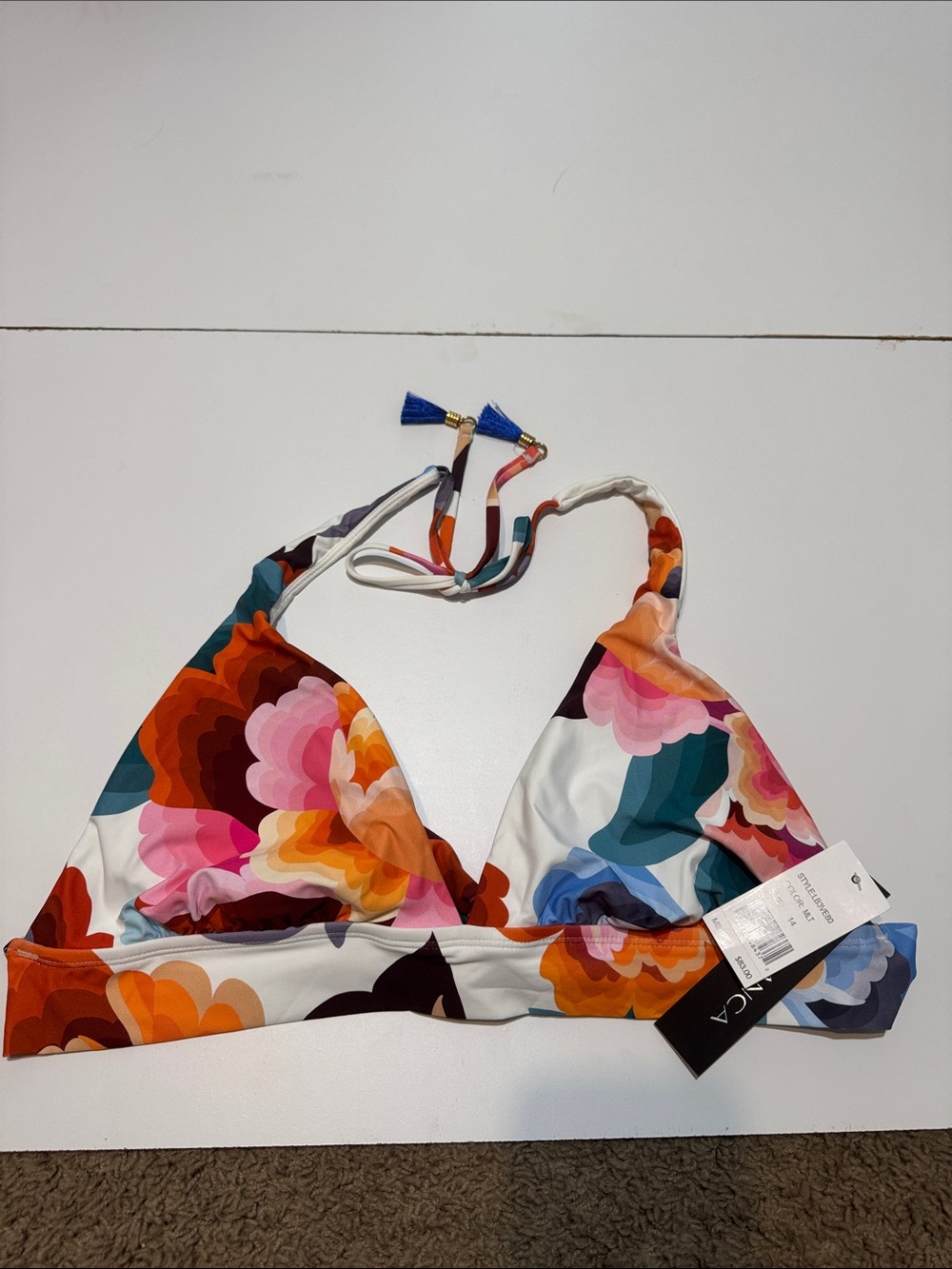 La Blanca Multicolor Floral Triangle Bikini Top NWT size 14